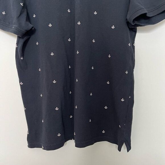 H&M Mens Polo Shirt Medium Navy Anchor Print Short Sleeve Collared Button Cotton - Picture 3 of 13